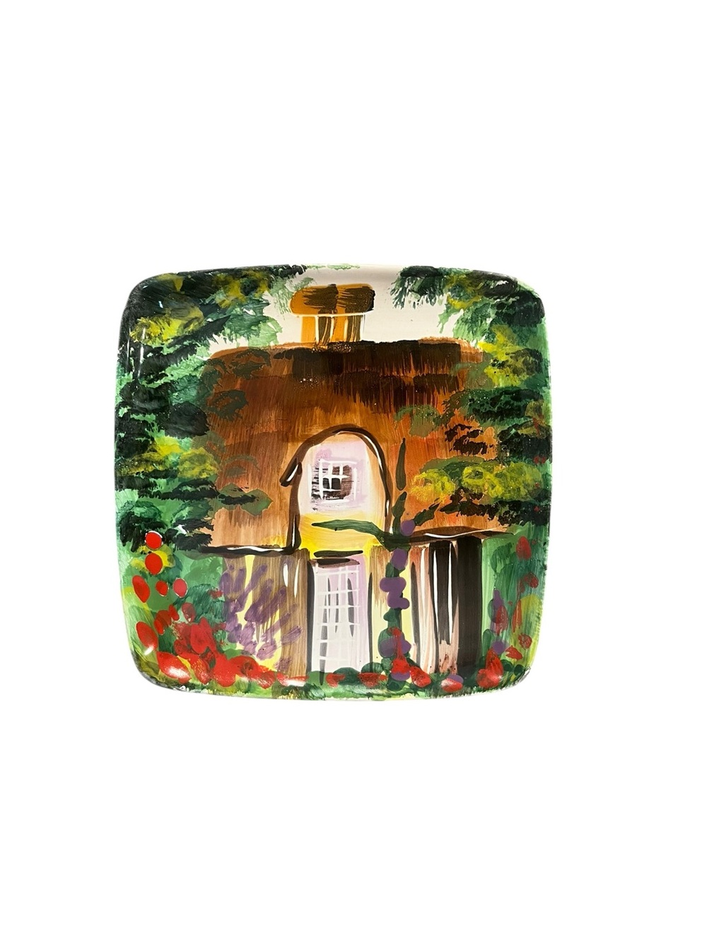 Cristina Fortini Colorful Hand Painted Ceramic Square Plate Wall Decor Italy